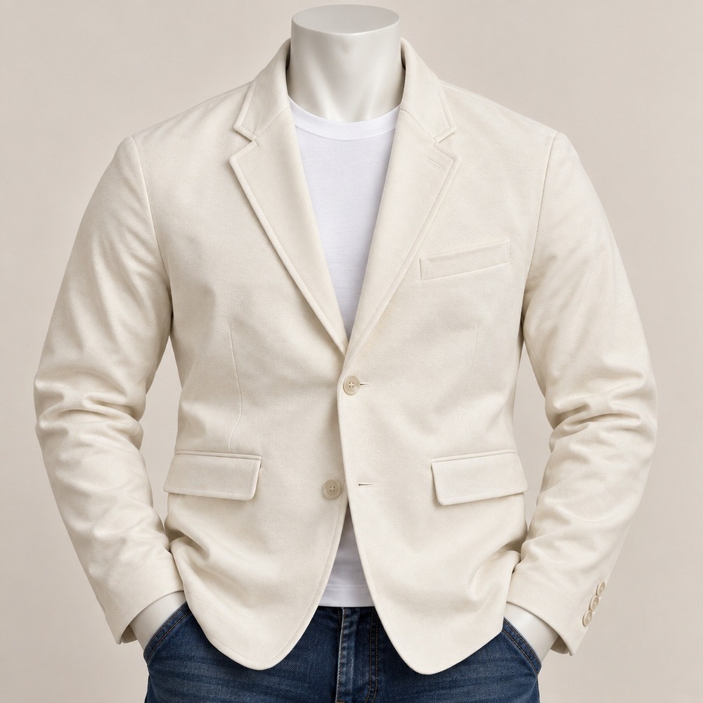 Tasso Elba Mens XL Cream Cotton Twill Two Button Blazer Jacket Off White